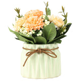 Artificial Hydrangea Bouquet With Small Ceramic Vase Fake Silk Variety Flower Balls Flowers Decoration For Table Home Party Office Wedding (White)