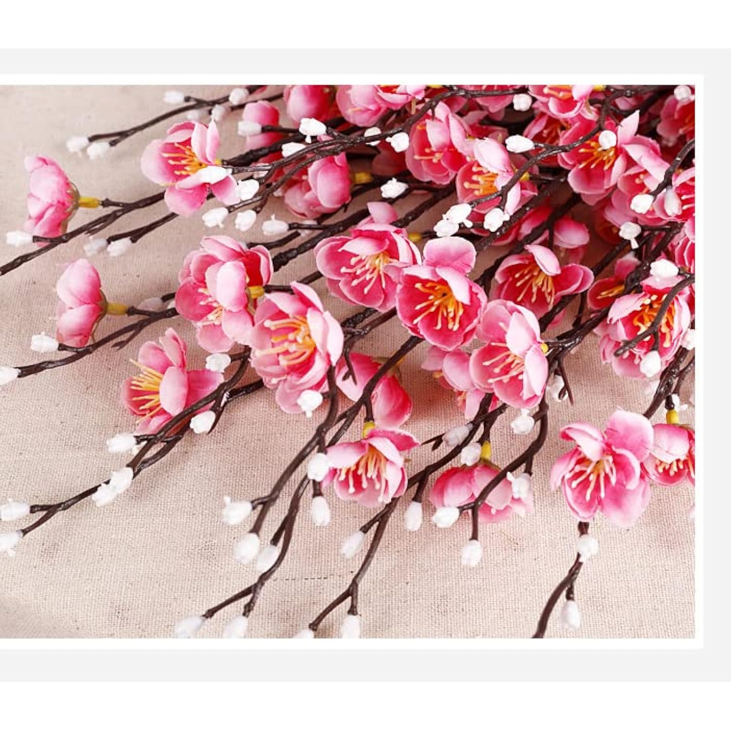 6 Pcs Artificial Plum Blossom Fake Wintersweet Long Stem Plastic Flowers Home Hotel Office Wedding Party Garden Decor 21.5'' High Pink