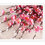 6 Pcs Artificial Plum Blossom Fake Wintersweet Long Stem Plastic Flowers Home Hotel Office Wedding Party Garden Decor 21.5'' High Pink