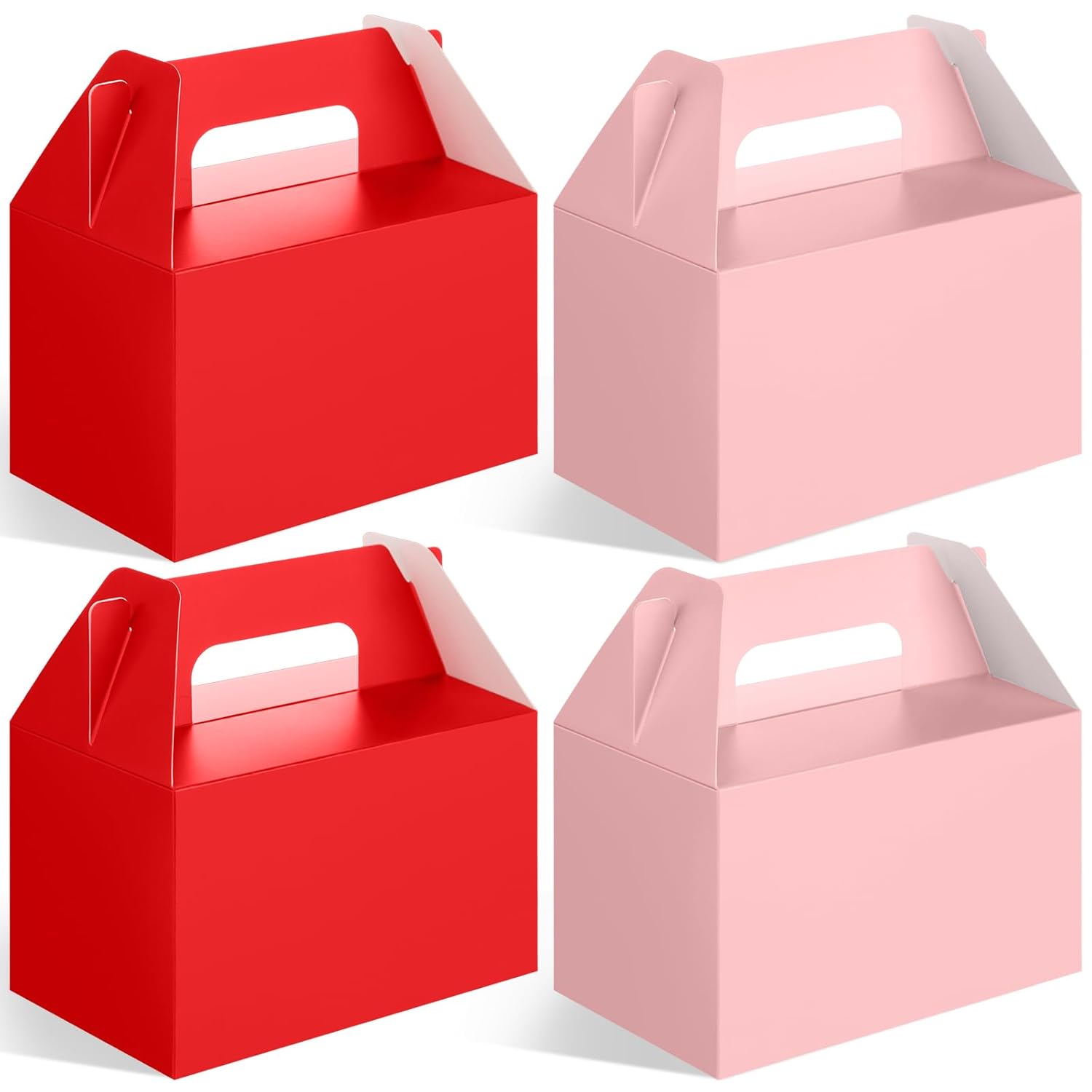 24 Pcs Valentine'S Day Treat Boxes Cookie Boxes With Handles, Pink Red Goodie Cardboard Bag Party Favor 5.9 X 3.5 X 3.5 Inch, For Valentine'S Party Treats Bakery Cupcake Candy Gift Mother Day