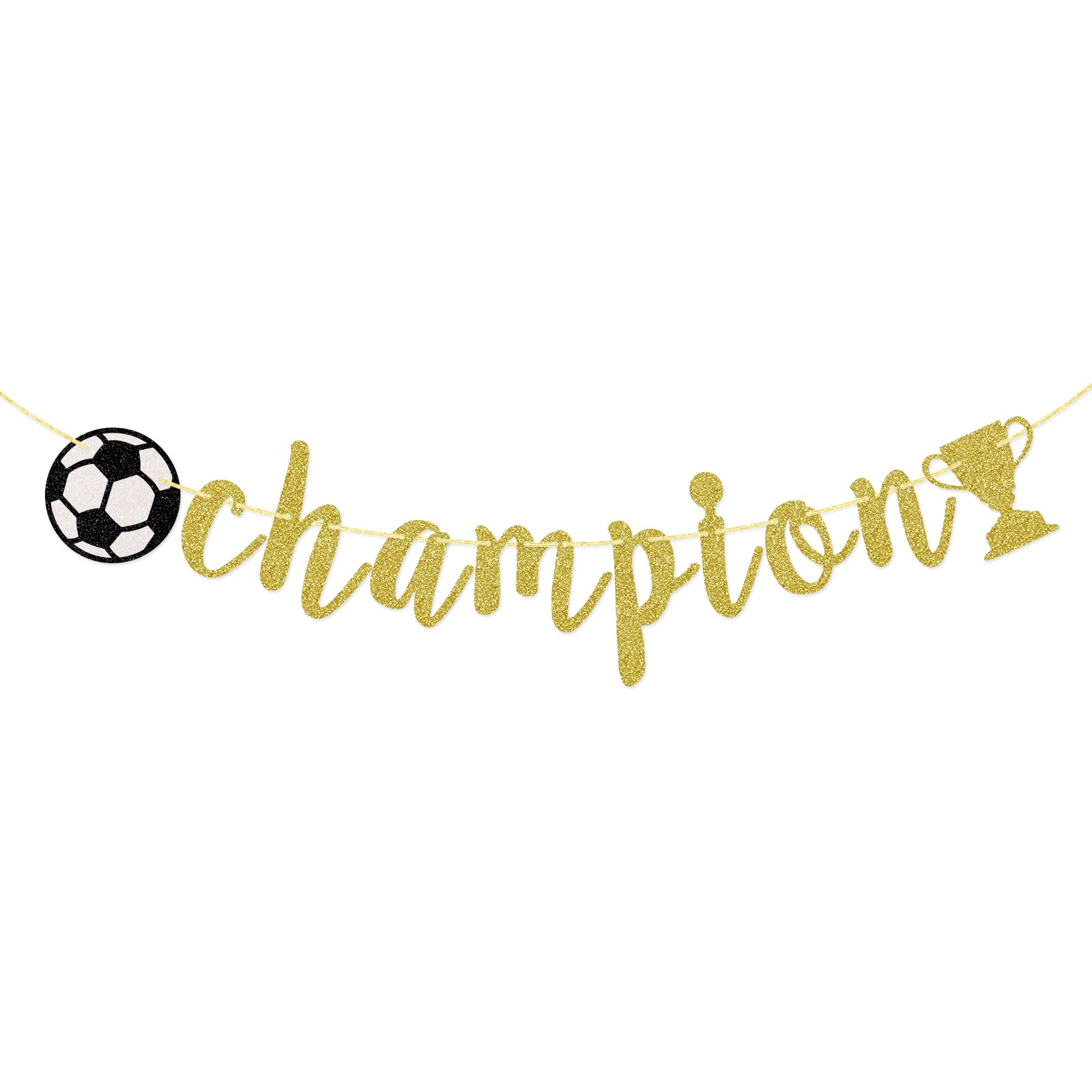 Champion Banner, Sports Theme Banner, Soccer Game Day Party Decorations, Gold Glitter