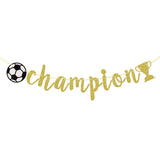 Champion Banner, Sports Theme Banner, Soccer Game Day Party Decorations, Gold Glitter
