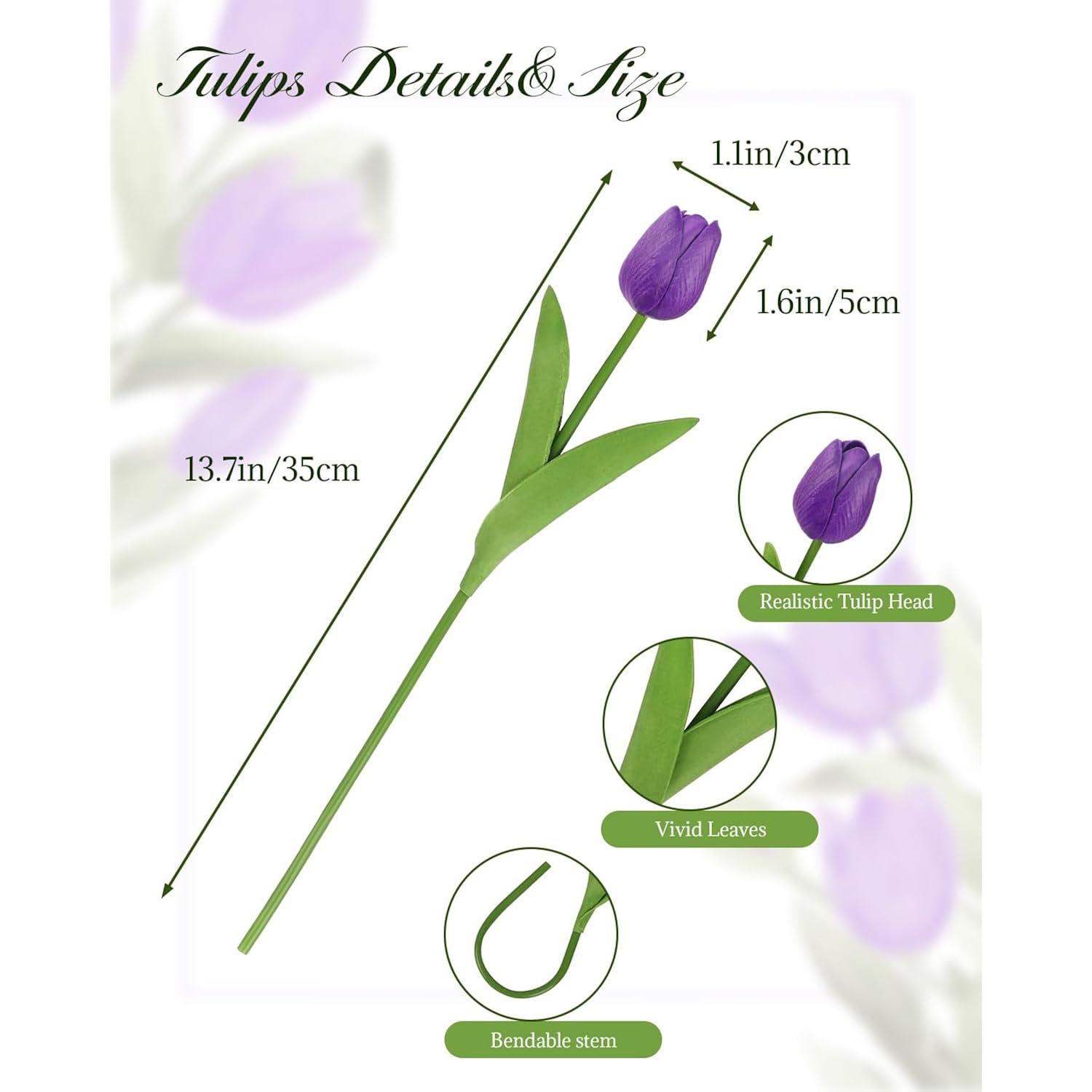30 Pcs Artificial Tulip Flowers 13.7" Real Touch Fake Pu Tulips Bouquet Faux Purple Flowers For Floral Arrangements Table Centerpiece Kitchen Home Indoor Outdoor Summer Decorations