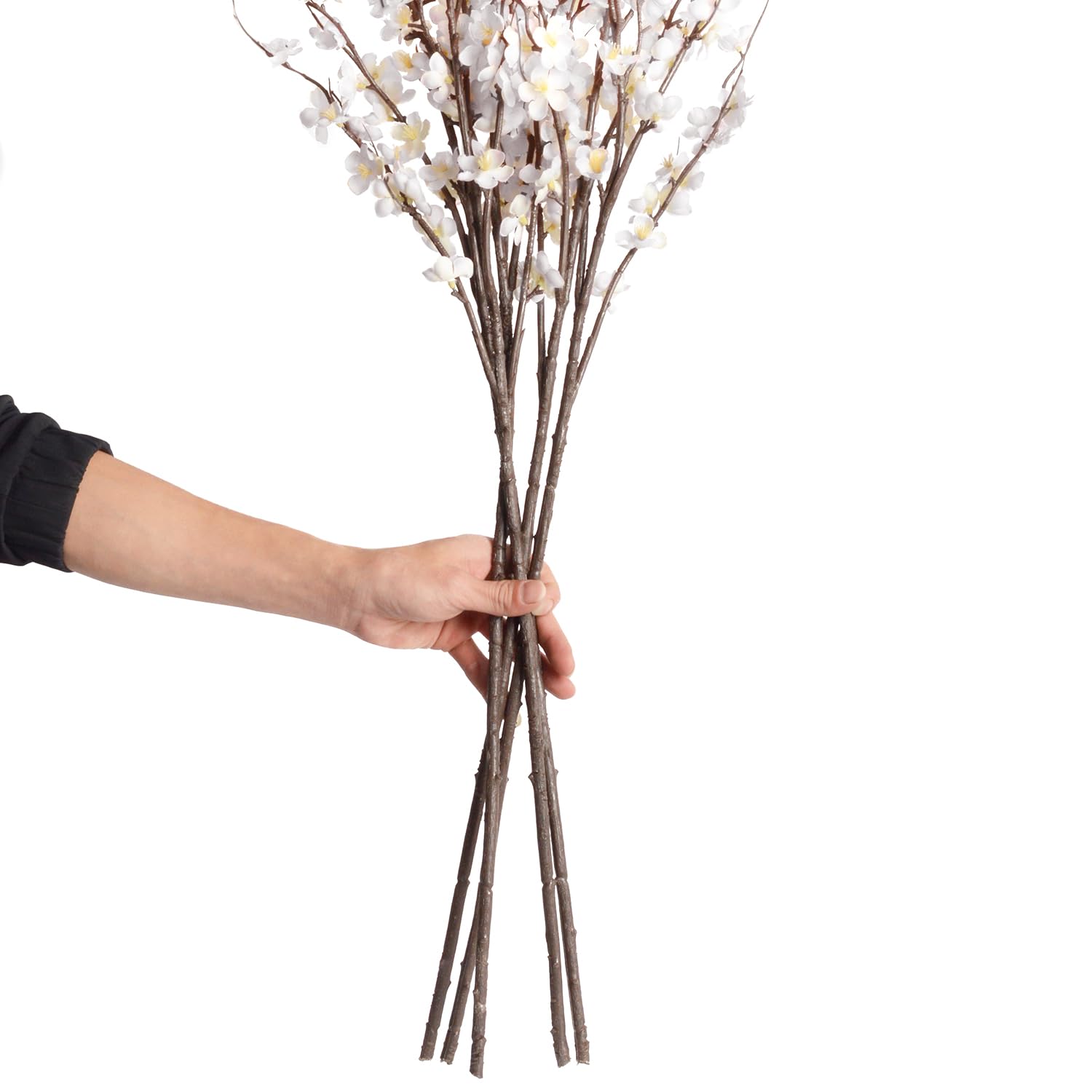 5Pcs Silk Cherry Blossom Branches 39'' Artificial Flowers Faux Cherry Blossom Stems For Vase Summer Spring Wedding Decor (5, White)