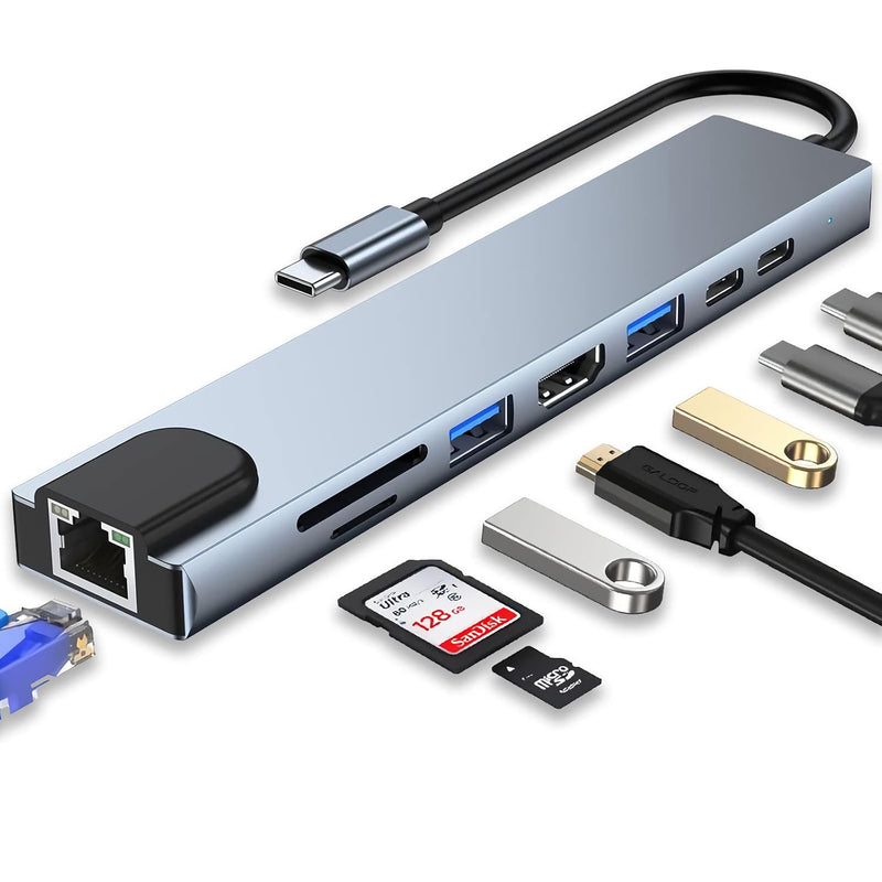 Usb C Hub, 8 In 1 Usb C Adapter With 4K Hdmi, 100W Pd, Usb C Port, Usb 3.0, Rj