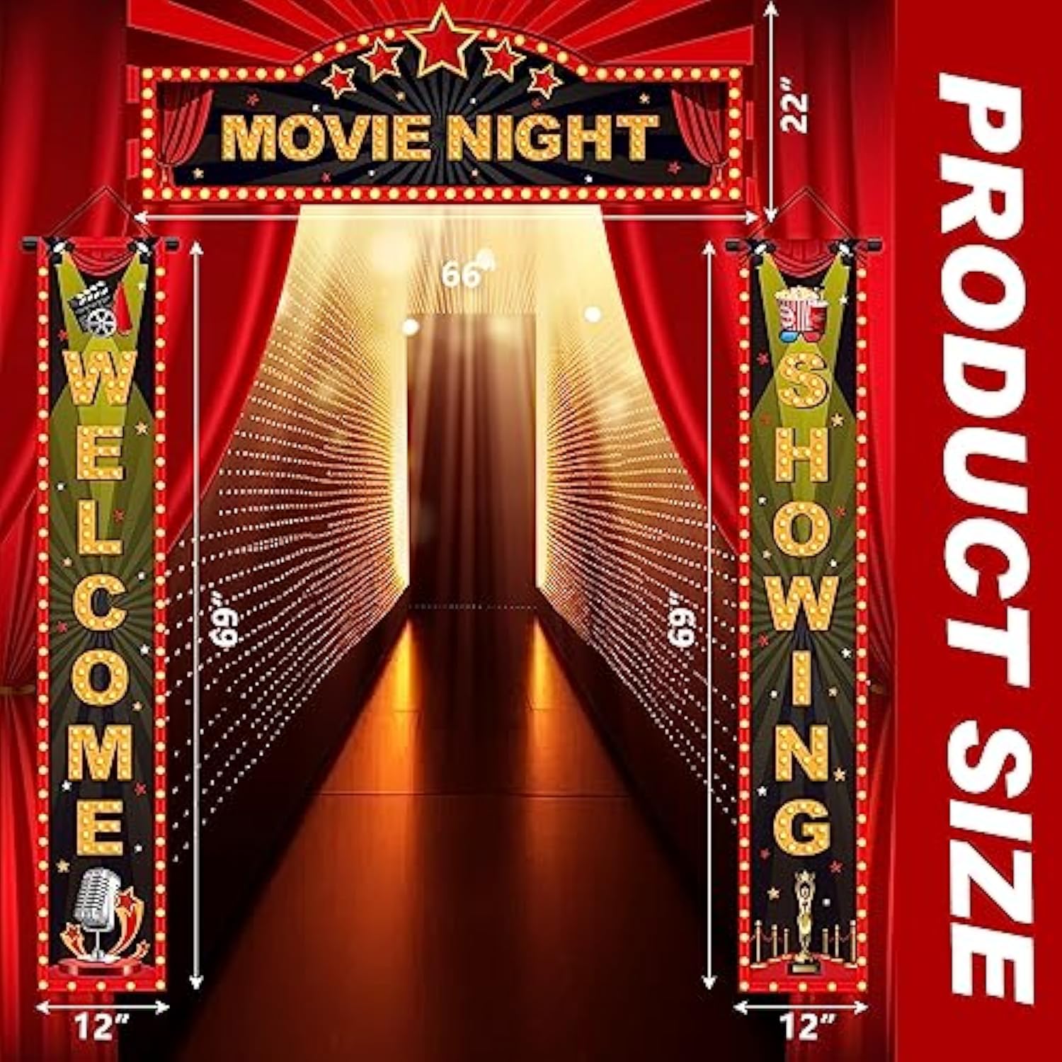 3 Pieces Light Movie Night Porch Sign Banner Led Movie Theme Party Decorations Theater Welcome Now Showing Lights Camera Action Hanging Porch Sign For Home Film Backdrop Party Supplies