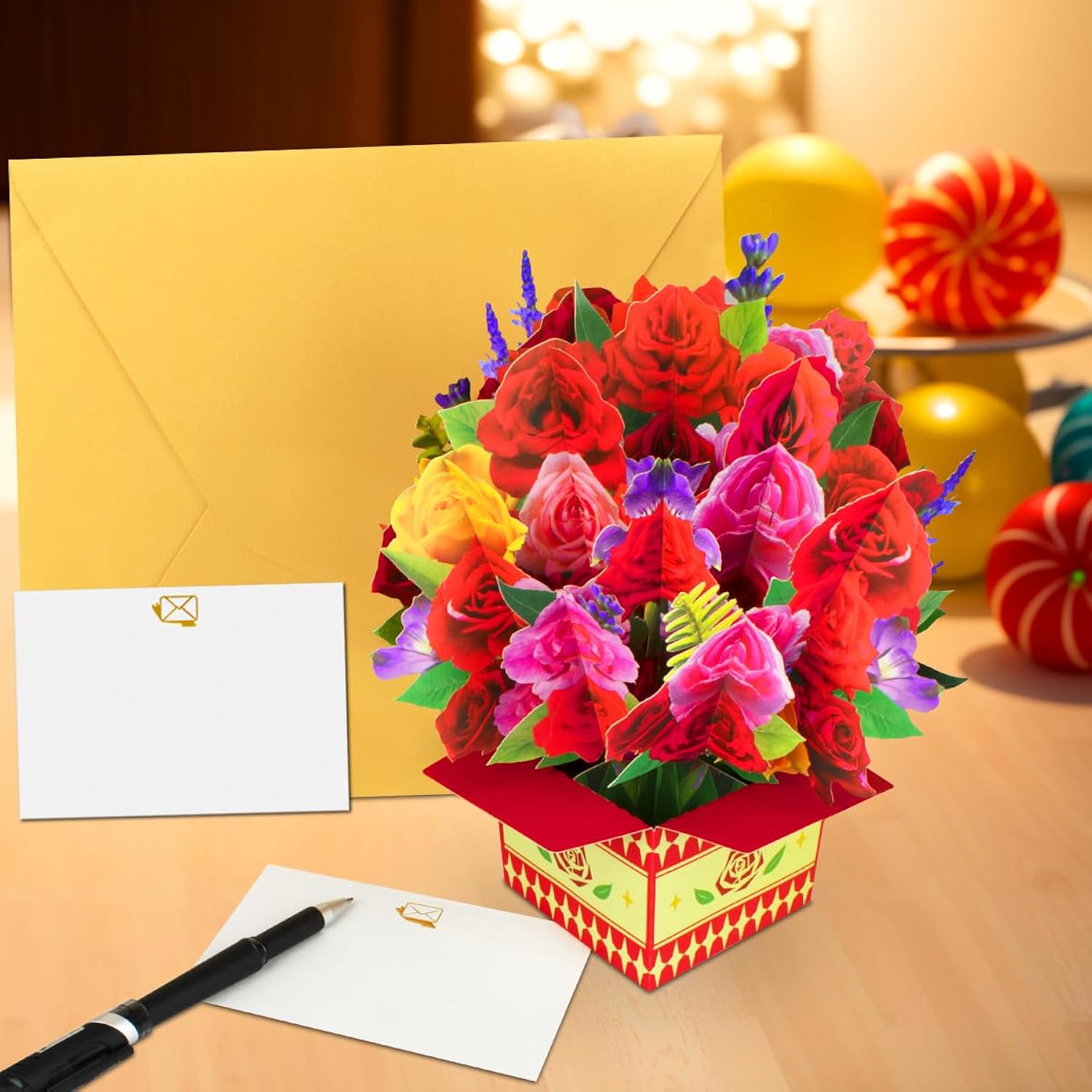 Pop Up Rose Flower Bouquet Card Get Well Soon Cards 3D Pop Up Birthday Card Thinking Of You Greeting Card For Christmas Congratulations Gifts Includes Envelop