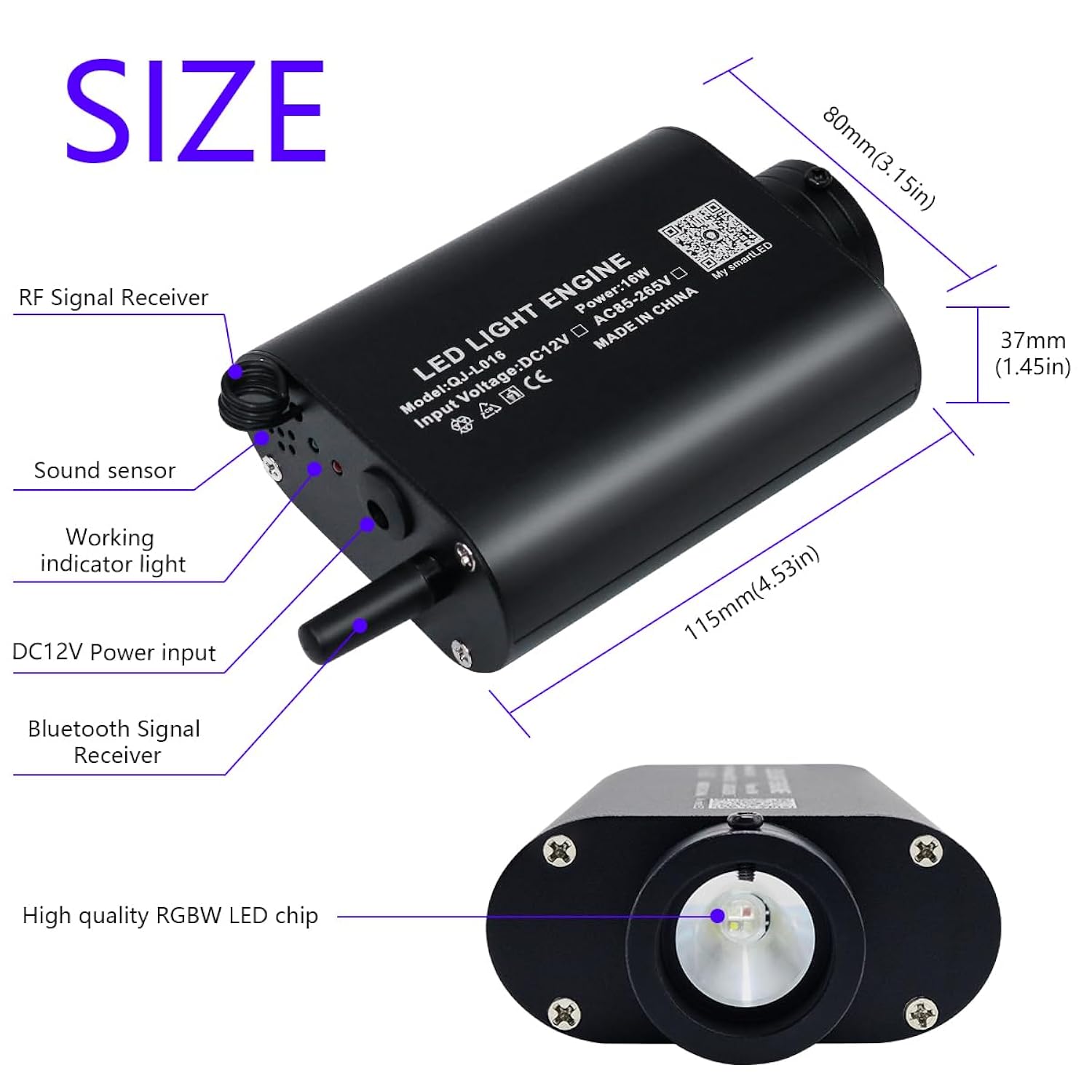 16W Starlights Headliner Kit Fiber Optic Star Lights Kit, Mixed Dia. 295Pcs(0.75+1+1.5Mm) 9.8Ft/3M Optical Fiber Strands App/Remote Control Music Activate Car Home Use Fiber Optical Lights Kit