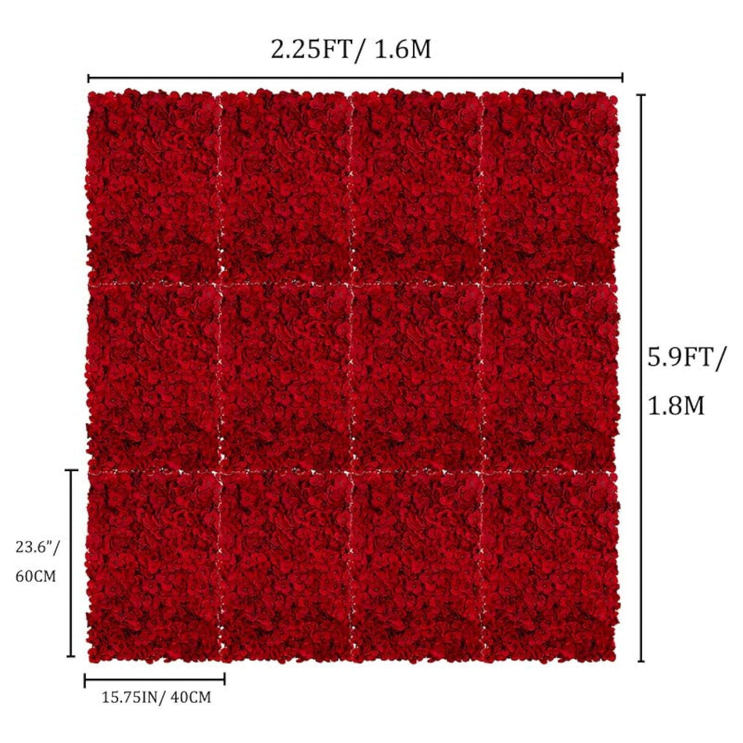 Flower Wall Panel Backdrop - 12 Pcs 24 X 16 Inch Red Artificial Hydrangea Floral Panels For Wedding Party Baby Bridal Shower Decor - 3D Fake Silk Flower Backdrop Decoration