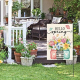 Hello Spring Garden Flag 12X18 Inch Double Sided Outside, Floral Mason Jar Holiday Yard Outdoor Flag