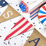 Independence Day Pennant Flag 4th of July Burlap Banner USA Bunting Banner Patriotic Triangle Flag American Star Stripe Garland Banner for Memorial Veteran Day Labor Day Mantel Fireplace Decor