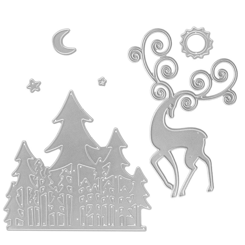 Metal Christmas Cutting Dies Magical Elk Deer Forest Background Emboss