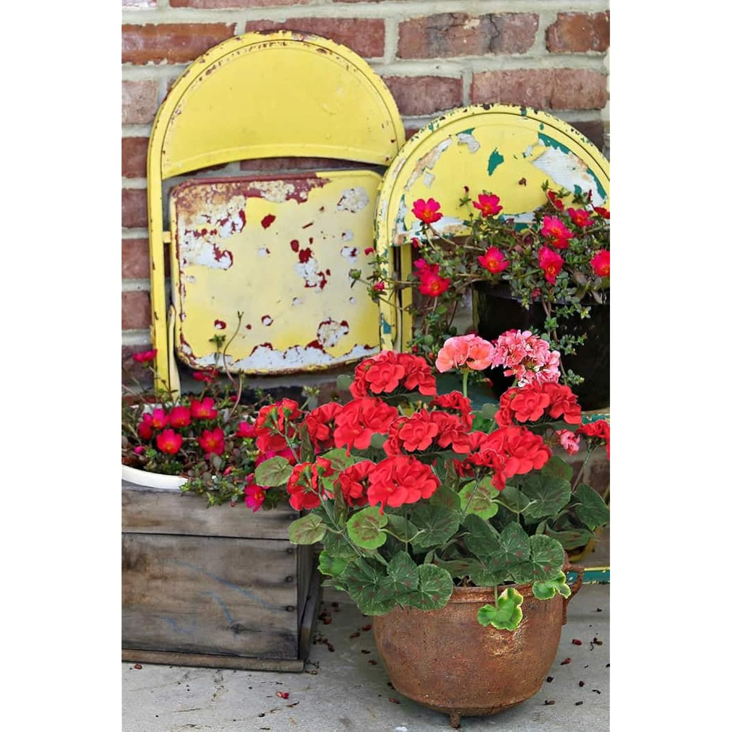 4Pcs Artificial Geranium Flowers Red Faux Silk Geranium Floral Bushes 14.2 Inches For Outdoor Decor Planter Pot Indoor Garden Patio Table Centerpiece