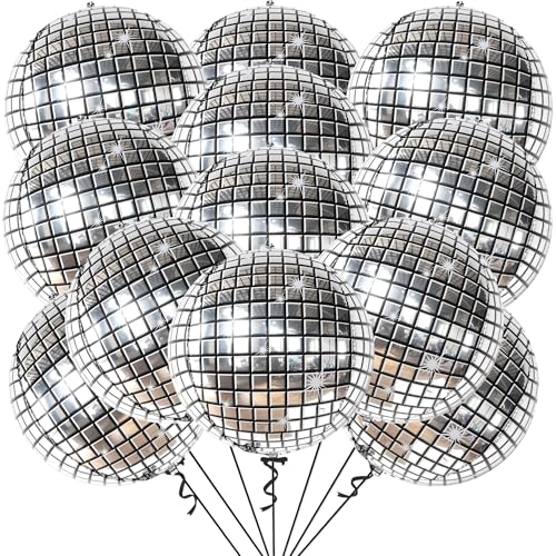 , Silver Disco Ball Balloons - 22 Inch, Pack of 12 | Disco Theme