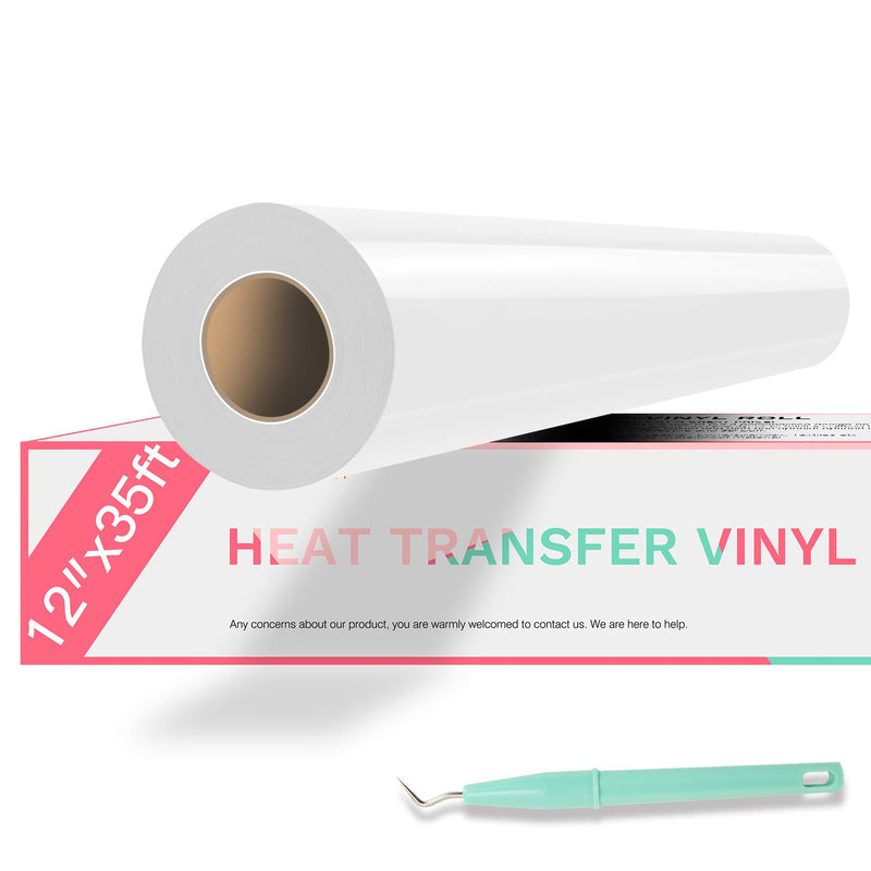 Htv Vinyl Rolls Heat Transfer Vinyl - 12" X 35Ft White Htv Vinyl For Shirts, I