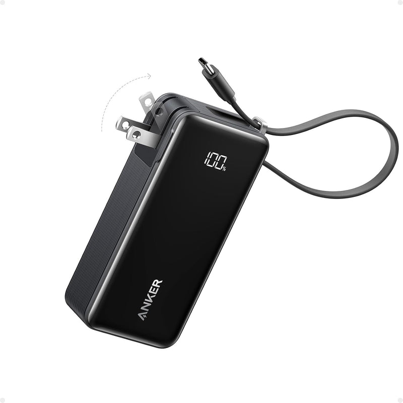 3-in-1 10,000mAh Portable Charger with USB-C Cable & 30W Foldable Plug