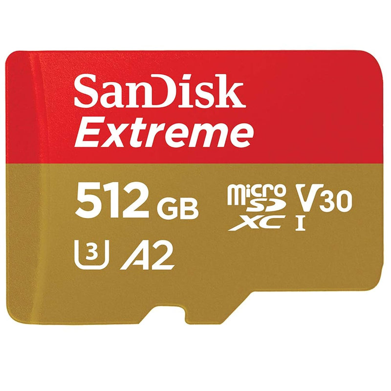 512GB Extreme microSDXC, 160MB/s, U3, V30, 4K, A2, C10, with Adapter