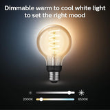 G25 Smart Filament LED Bulb 2 Pack White Ambiance E26 Warm to Cool White Hue Compatible