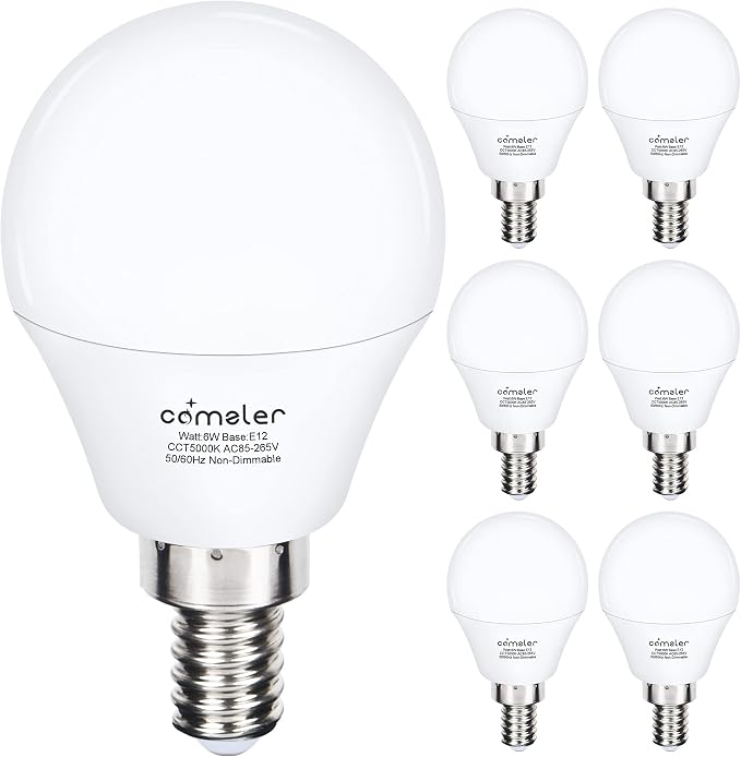 E12 LED Candelabra Bulbs 6 Pack 60W Equivalent 5000K Daylight A15 Ceiling Fan Chandelier Light Bulbs