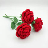 Crochet Flowers,3 Pcs Finished Handmade Red Roses, Knitted Artificial Flowers For Girl Gift Valentine'S Day Anniversary Wedding Mothers Day (Red)