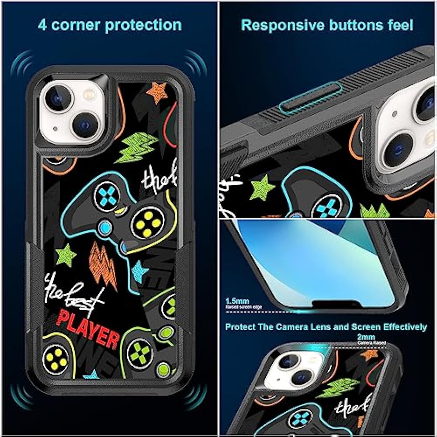 Case For Iphone 13, Gaming Controller Video Game Player Pattern Shock-Absorption Hard Pc And Inner Silicone Hybrid Dual Layer Armor Defender Case For Iphone 13 (6.1 Inch)