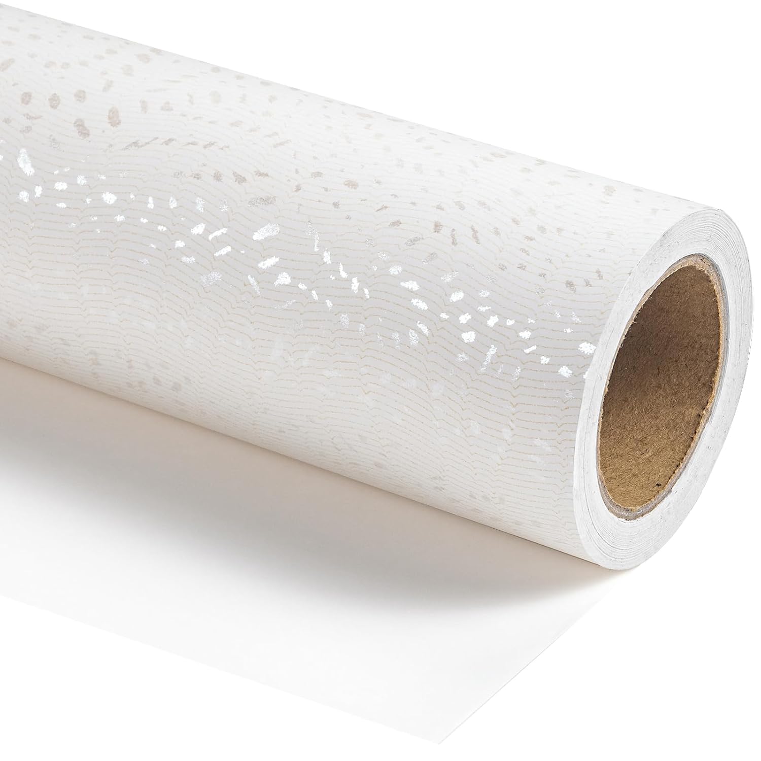 White Wrapping Paper Roll - Mini Roll - 17 Inch X 16.5 Feet - White With Silver Design Perfect For Birthday, Holiday, Wedding, Baby Shower
