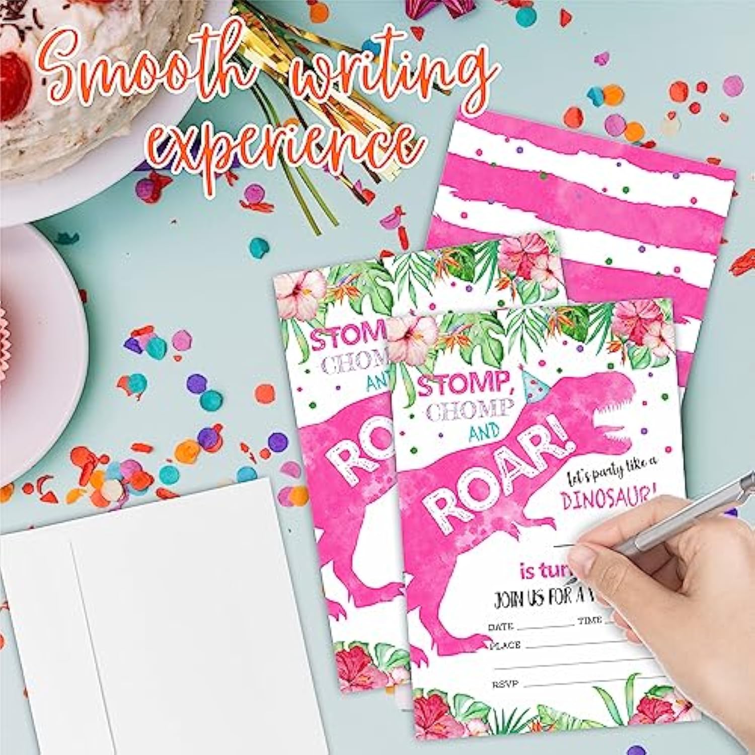 Stomp?Chomp & Roar? Birthday Invitations, Dinosaur Dino Party Invite Cards For Boys & Girls - 20 Jungle Dinosaur Theme Fill-In Invites With Envelopes, Party Favor & Decorations - 32