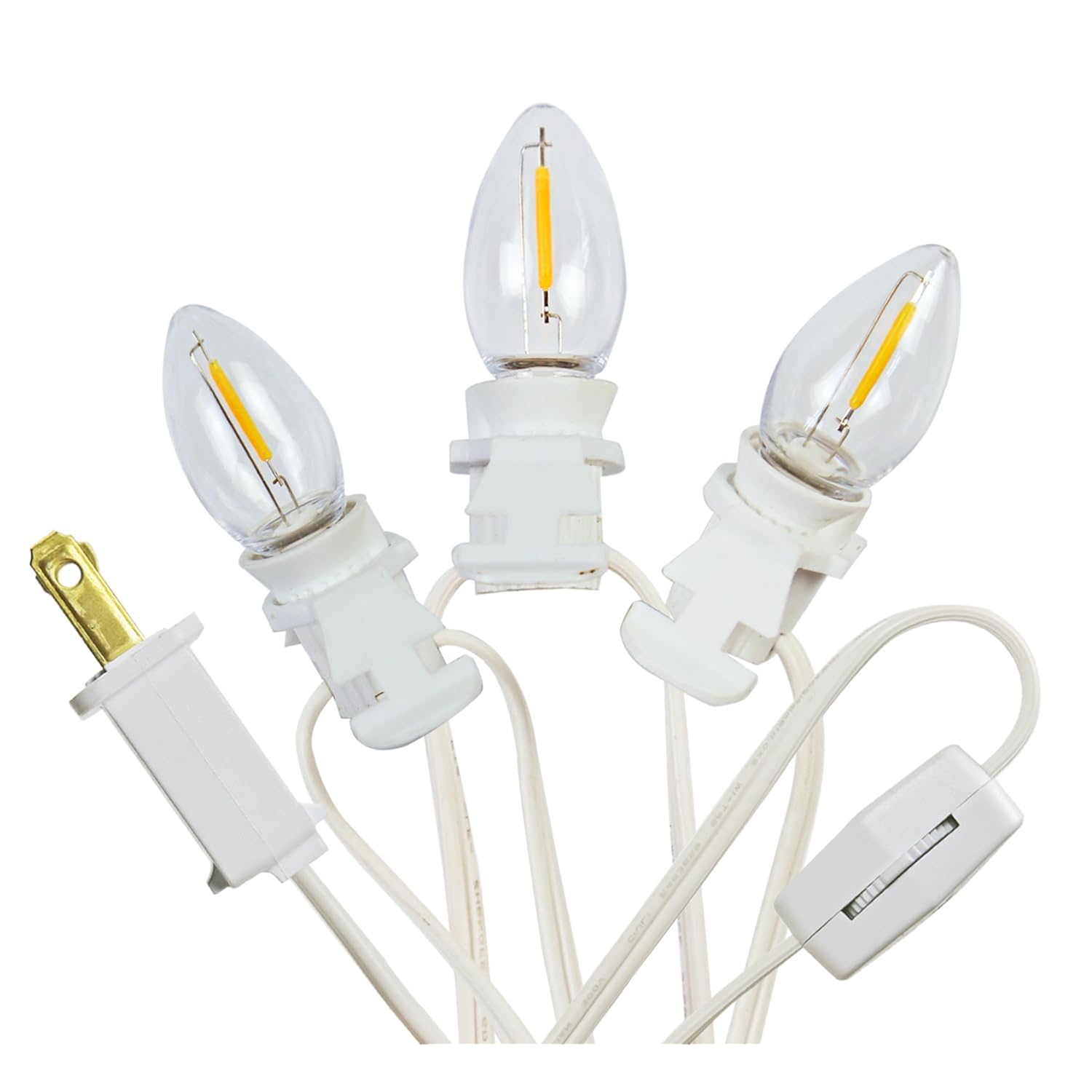 3 Base C7 String Bulbs Christmas Village Light Accessory Cord With 3 Led Light Bulb Universal Clip White Cord With On/Of