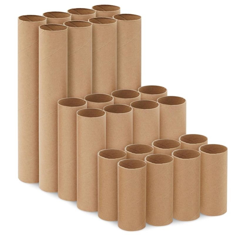 24 Brown Empty Paper Towel Rolls, 3 Size Cardboard Tubes For Crafts, Diy Art P