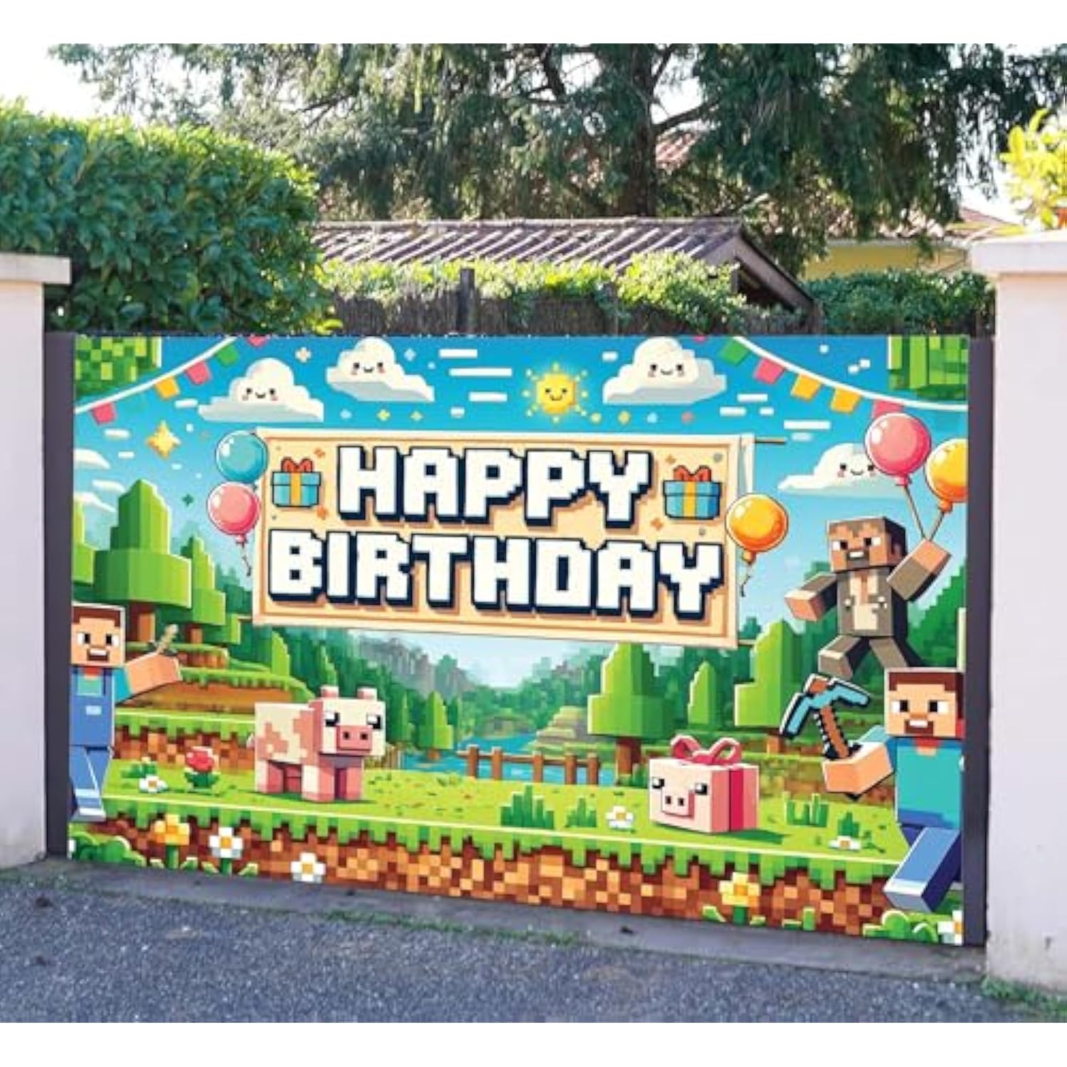 6×4ft Pixel Gamer Birthday Backdrop Video Game Party Banner for Boys