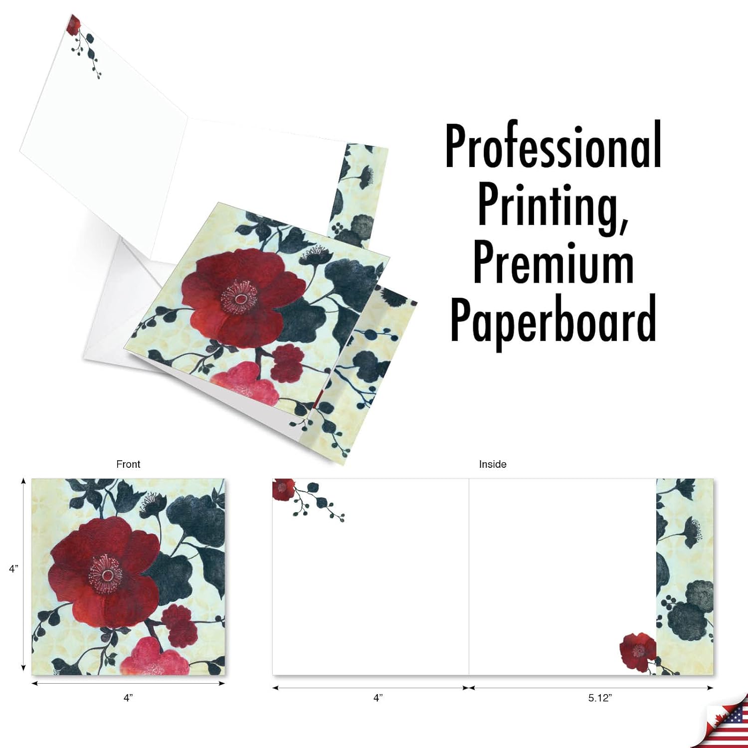- 12 Beautiful Blank Note Cards Bulk (4 X 5.12 Inch) (2 Designs, 6 Each) - Heartfelt Blooms Mq4567Ocb-B6X2