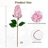 3Pcs Fake Flowers Hydrangea Artificial Flowers 28" Long Stem Pink Faux Flowers For Vase, Real Touch Silk Flowers Décor For Floral Arrangement Home Farmhouse Office Hotel Decoration
