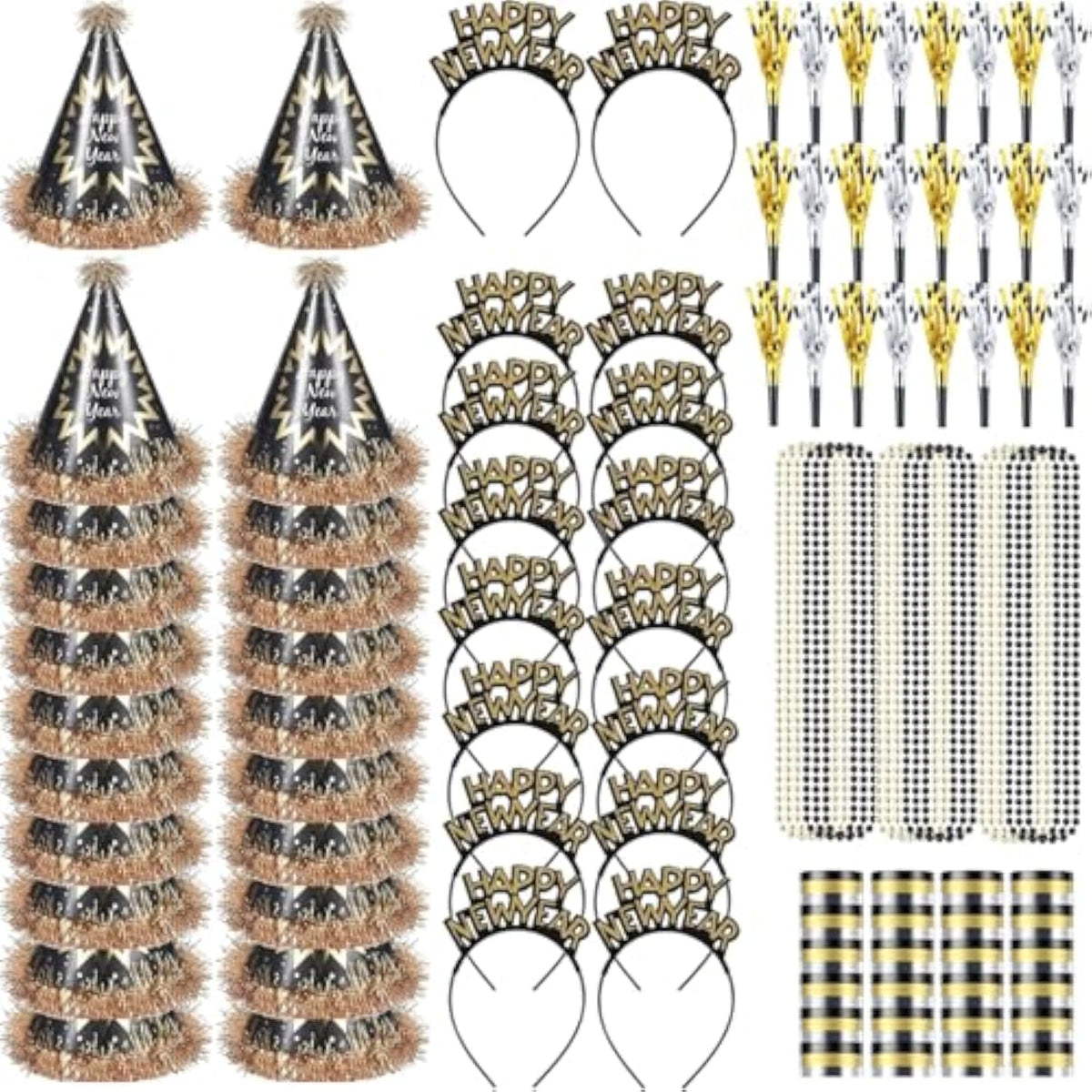 78pc New Year’s Eve 2026 Party Supplies Hair Hoops Noise Makers Hats Necklaces