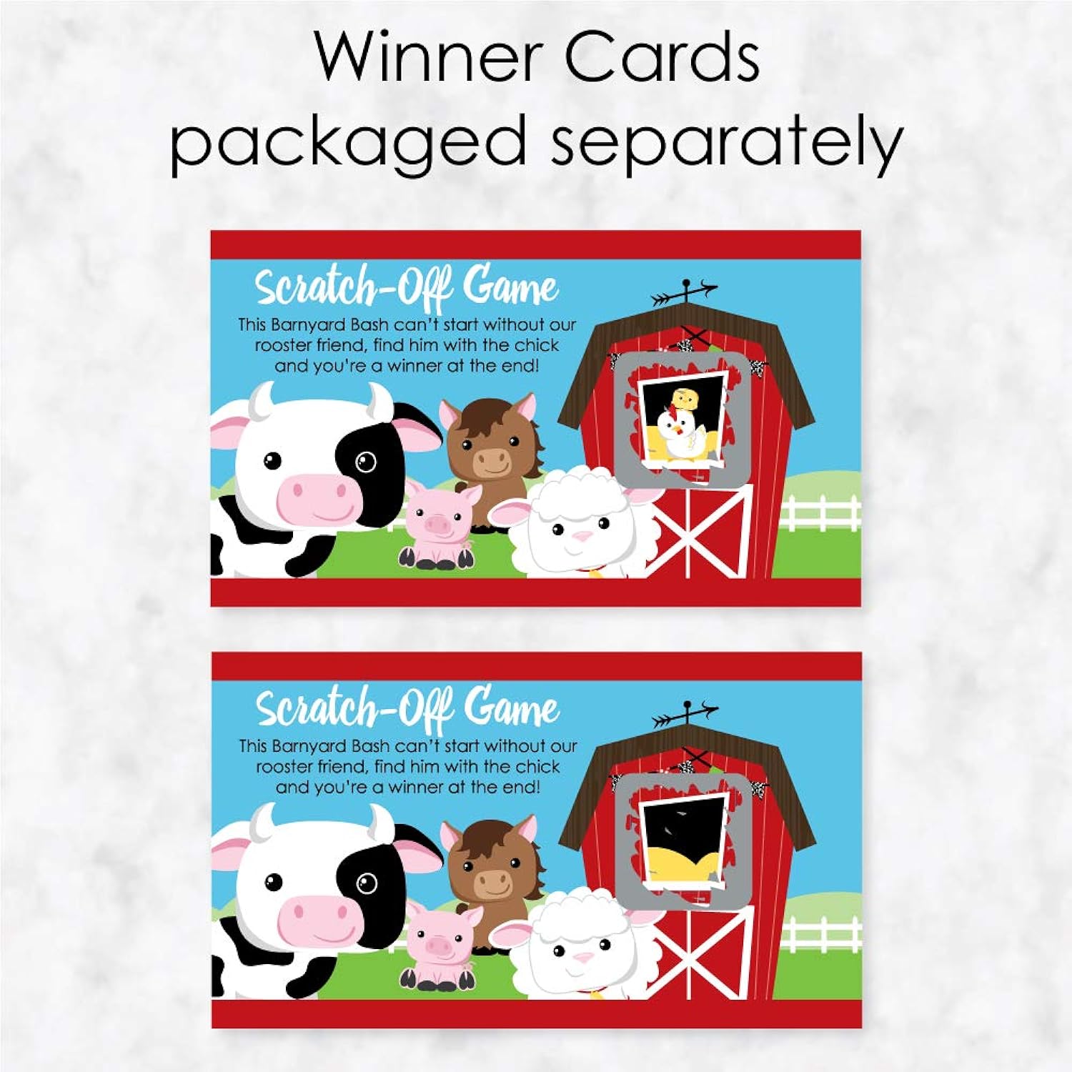 Big Dot of Happiness Farm Animals - Barnyard Baby Shower or Birthday Party Game Scratch Off Cards - 22 Count