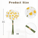 12 Stems Daffodils Artificial Flowers 2 Bunches Real Touch Fake Narcissus Flower 9In Silk Spring Fake Flowers Wedding Floral Decor Bouquet For Home Party Wedding Office Anniversary Decor,White