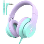 Kids Wired Headphones, 85/94dB Limit, Foldable, Mic, Gradient Purple