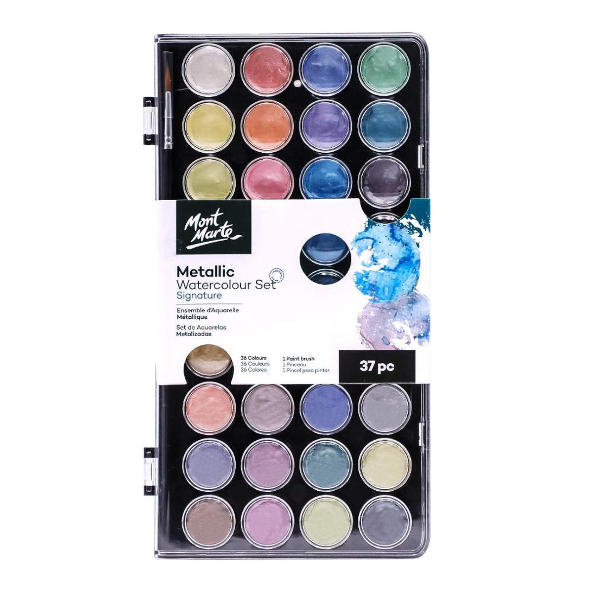 Signature Metallic Watercolor Set, 37 Piece Pearl Paint, 36 Vibrant Colors, 1 Paint Brush