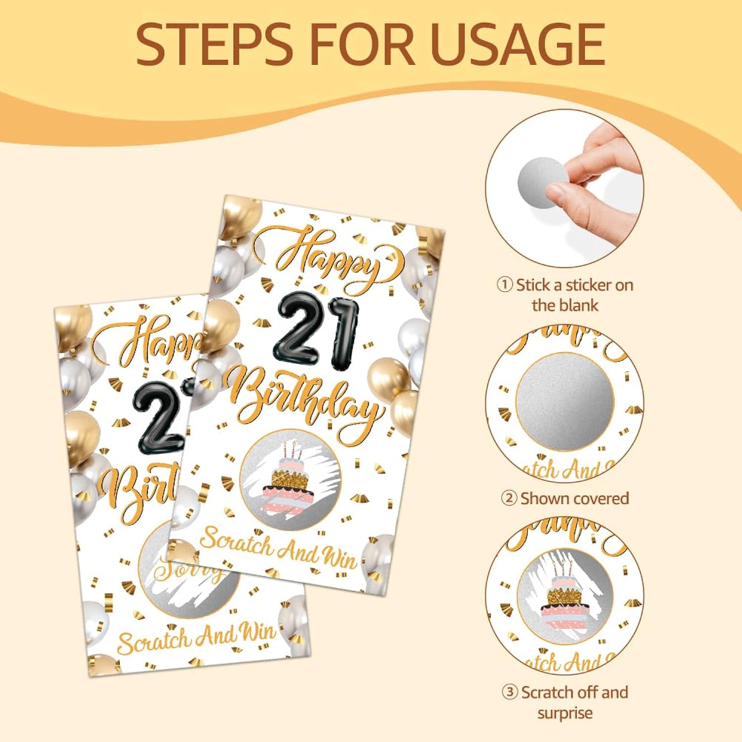 50 Pack Happy 21 Birthday Theme Scratch Off Game, Scratch Card For Birthday Party, Happy 21St Raffle Tickets For Bachelorette Party Game Family Activity, Bridal Shower Activity