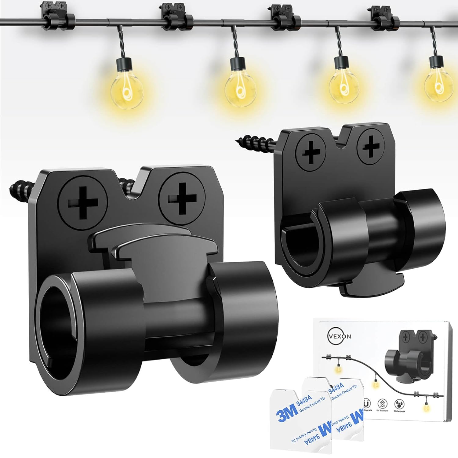 Hooks For Outdoor String Lights Clips: 25Pcs Christmas Light Clips With Waterproof Adhesive For Hanging Balcony Lights - Outside Black String Light Hooks - Decor Garland Hanger - Cable Holders