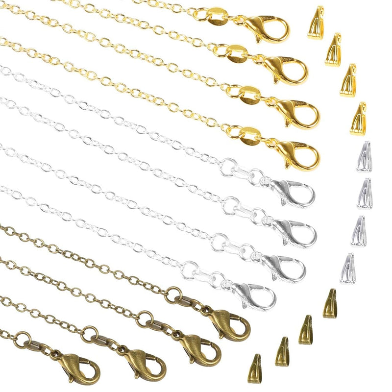 30 Pack Necklace Chains In Gold, 18 Inch Silver And Bronze Plated, Bulk Cable