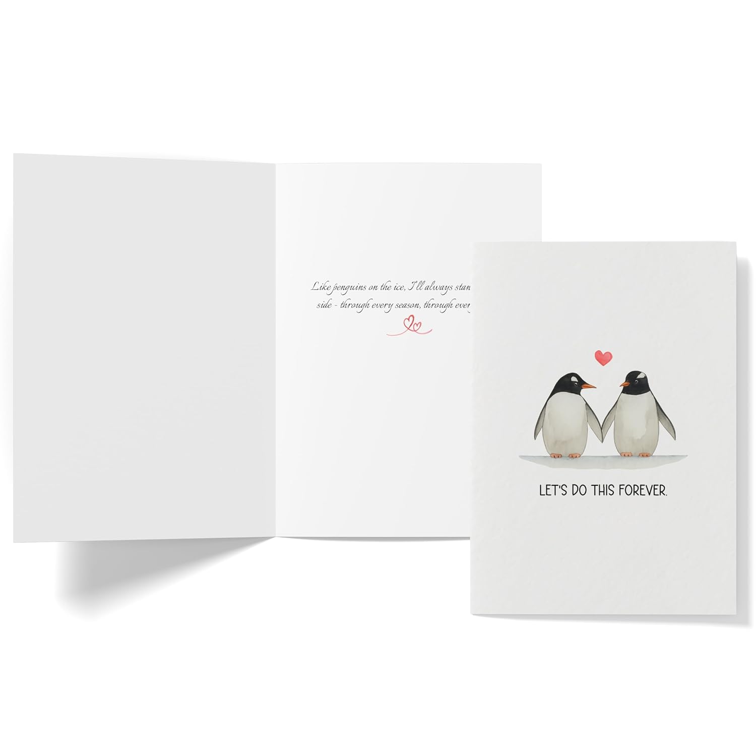 Valentines Day Card For Him, Her – Cute Penguin Love Card With Heart – Romantic Anniversary Card For Couple, Husband, Wife – Sweet Love Gifts For Valentine Or Any Occasion For Men, Women - Folded Card 5"X7" With Red Envelope