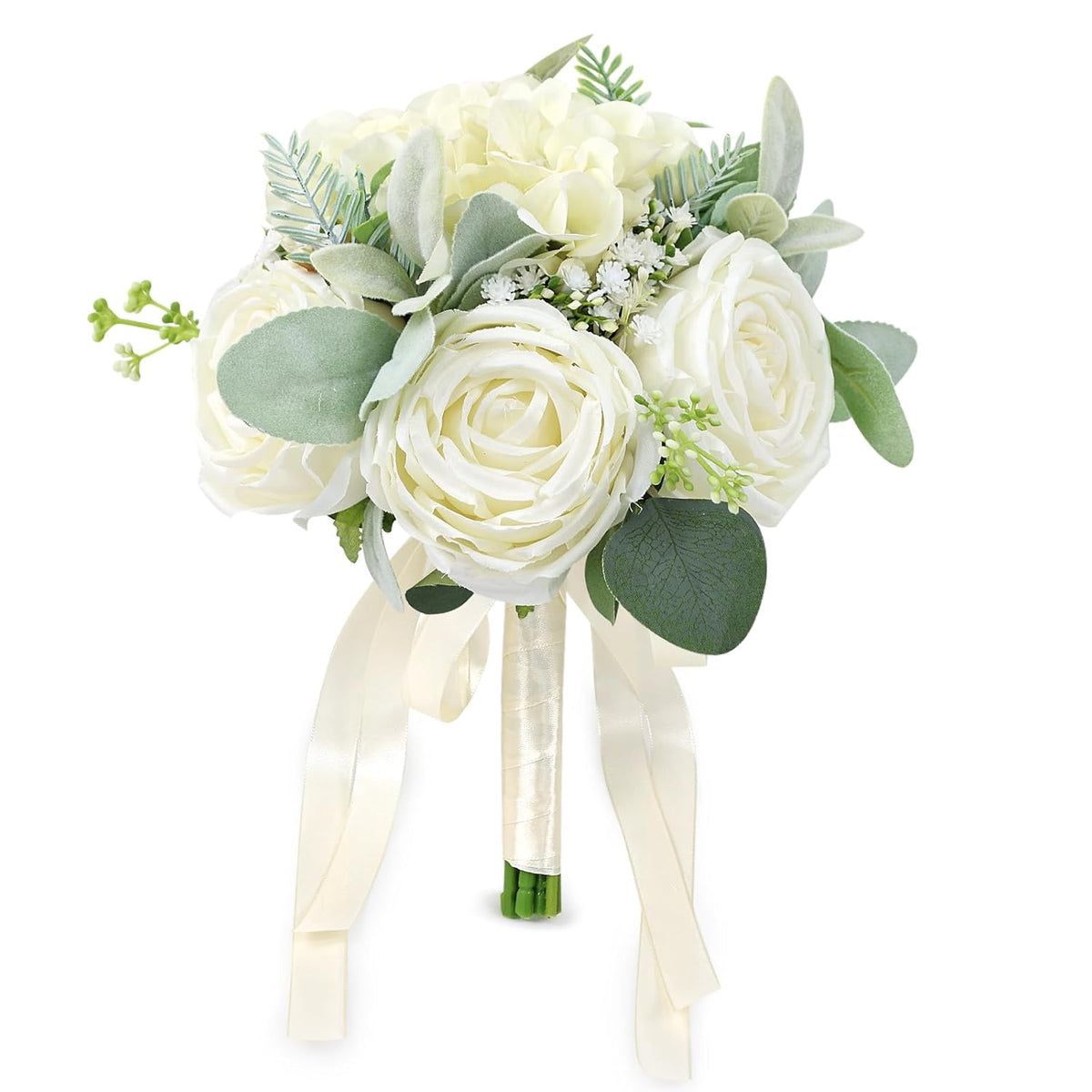 Wedding Bouquets For Bride Bridesmaid 8.5 Inch Ivory White Artificial Roses Flowers Bridal Bouquets For Bride Wedding Marriage Proposal Party Church Decoration