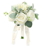 Wedding Bouquets For Bride Bridesmaid 8.5 Inch Ivory White Artificial Roses Flowers Bridal Bouquets For Bride Wedding Marriage Proposal Party Church Decoration