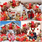 173pcs Christmas Balloon Garland Arch Kit Red Brown Sand White Gold Balloons with Gingerbread Moose Elk Deer Candy Cane Foil Balloon for Christmas Woodland Party Xmas Winter Party Decorations
