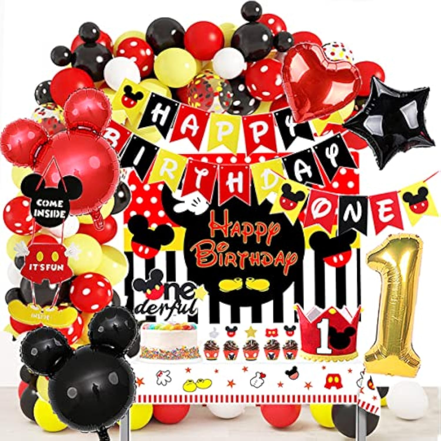 Mouse-Themed 1st Birthday Decor for Boys with Banner & Balloon Set