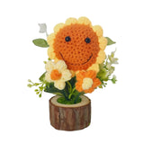 Handmade Crochet Smiling Sunflower Bouquet In Pot-Charming Knitted Creative Mini Flower Bouquet,Forever Blooming Home Desktop Decor Or Gift For Friends,Lovers,Classmates