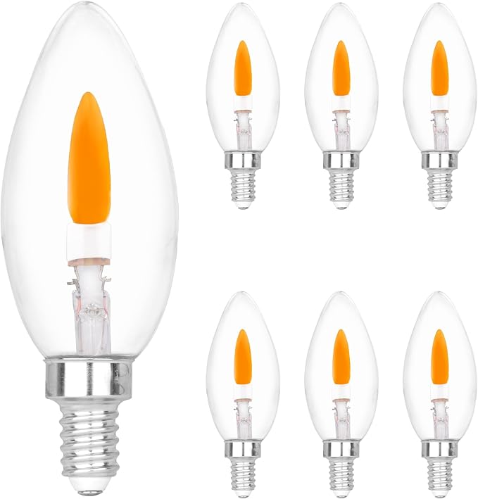 Tech E12 Base C35 Flame Tip Flicker Bulbs Crystal Clear Halloween Candle Light Orange Glow 6 Pack