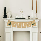 Yule Burlap Banner Rustic Christmas Mistletoe Hanging Banner Pre-Assembled Xmas Bunting Garland Celebration Hanging Decorations For Christmas Party Supplies Home Decoration