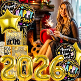10-Piece Black and Gold New Year 2026 Foil Balloons for Party Decor
