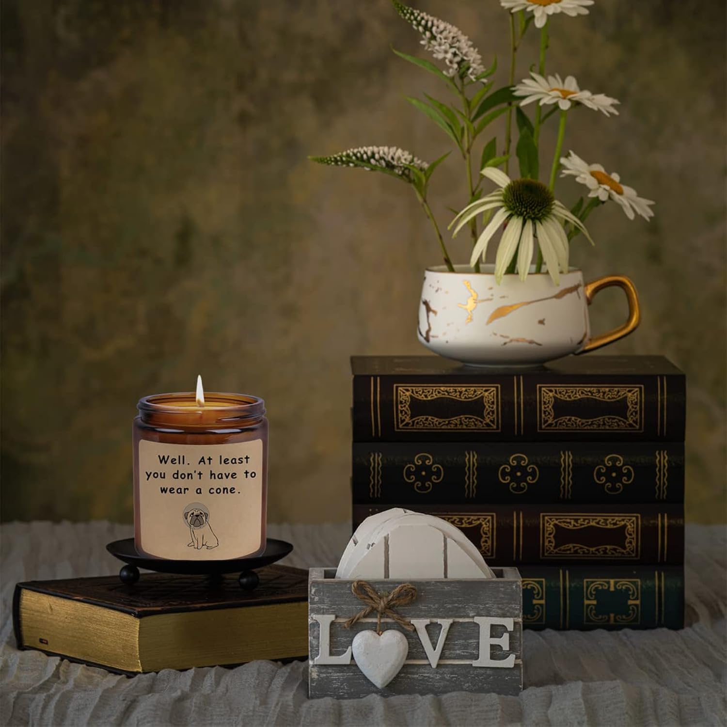 Get Well Soon Gifts For Women, Feel Better Gift For Women Men, Cheer Up Gift After Surgery Recovery At Least You Dont Have To Wear A Cone Candle Scented Candle Gifts For Women